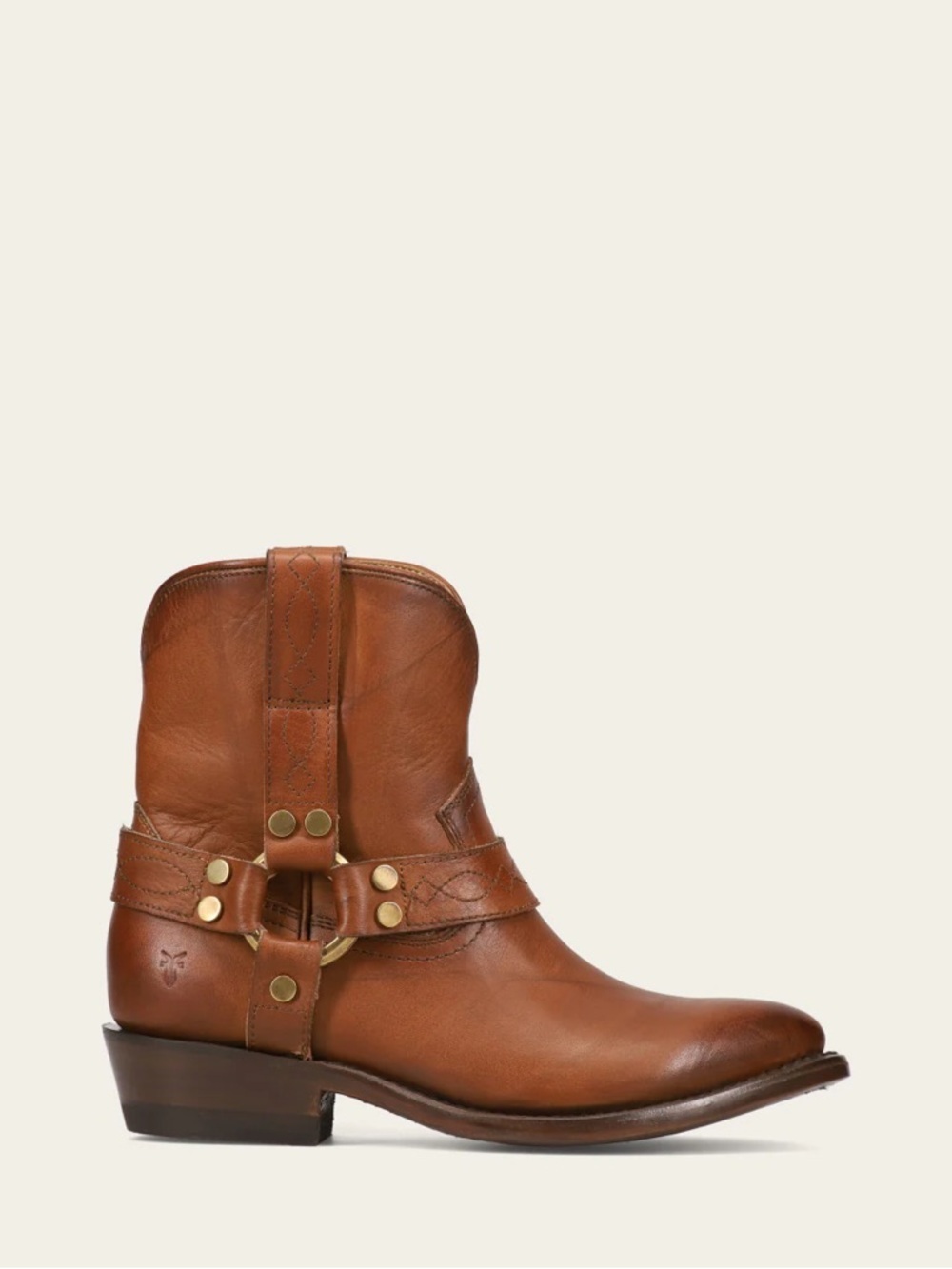 Frye Billy Short Leather Harness Booties in Saddle